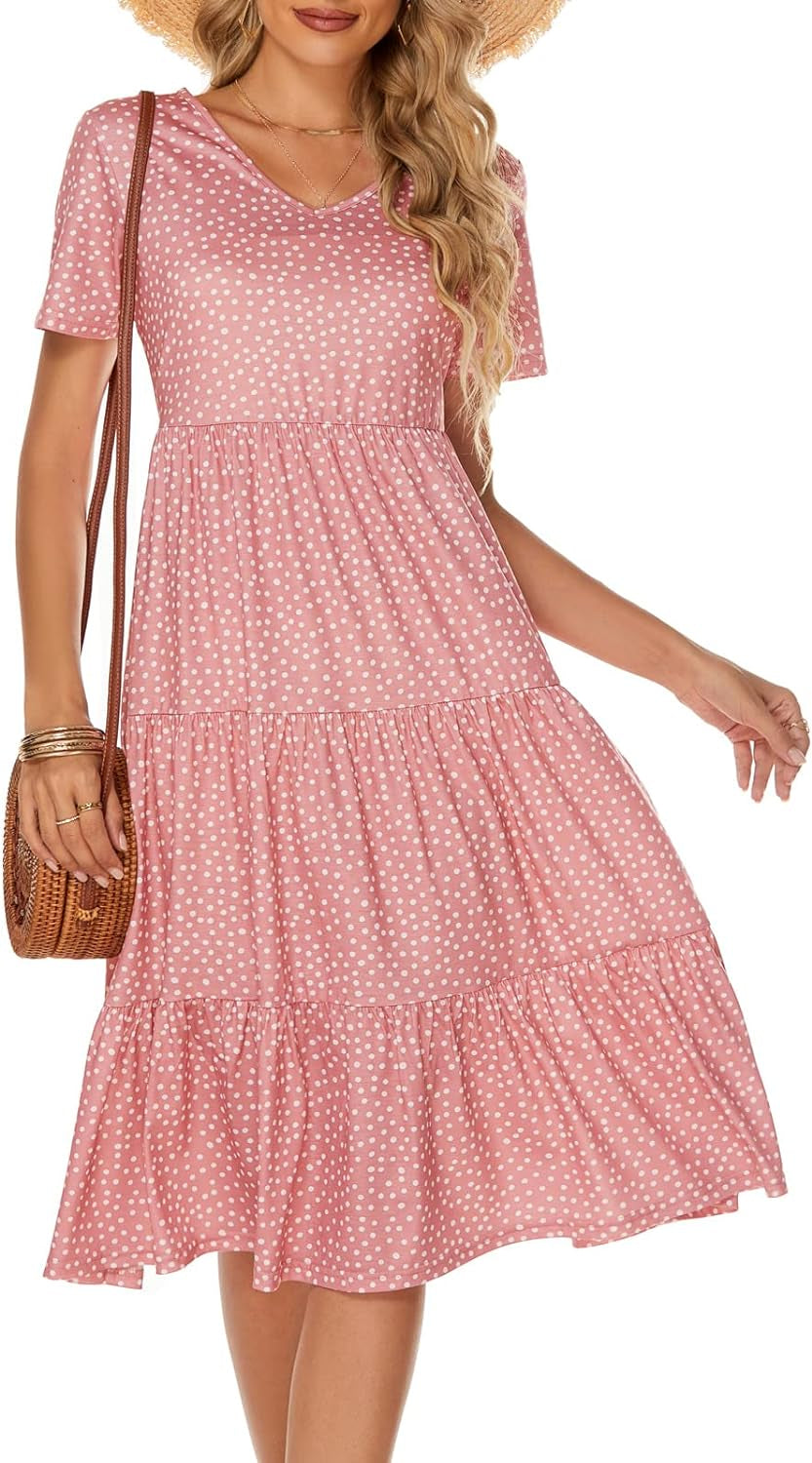 Women's Casual Summer Tiered Midi Dress with V-Neck - Bohemian Sundress 2026
