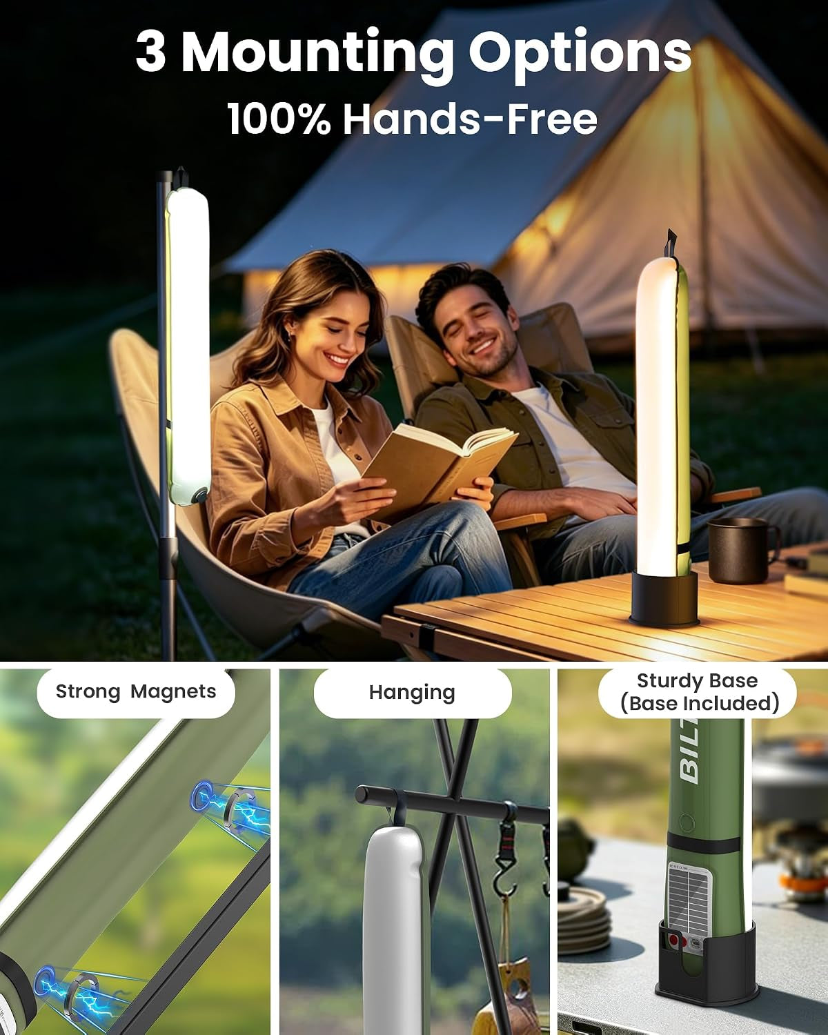 24" Inflatable Solar Camping Lantern IP66 TPU Emergency Hiking Light(Green)
